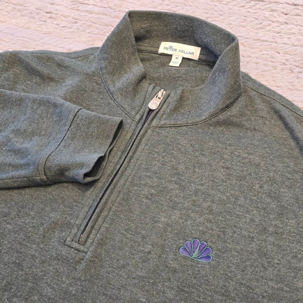 Peter Millar Mens Med Green Quarter Zip Pullover Cotton Modal‎ NBC Peacock Logo